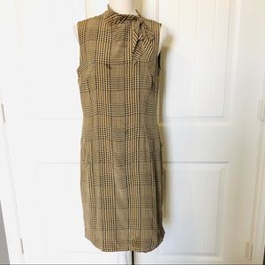 Talbots 100% Silk Brown/Black Houndstooth Dress w/bow